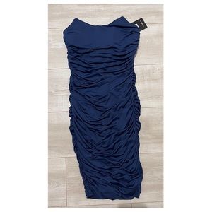 Fashion Nova navy blue ruched midi dress